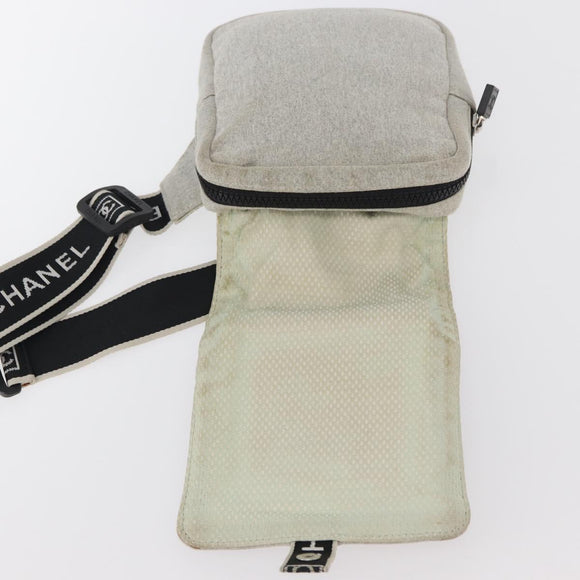 CHANEL Sports Line Waist bag Cotton Gray Silver CC Auth BA12396A