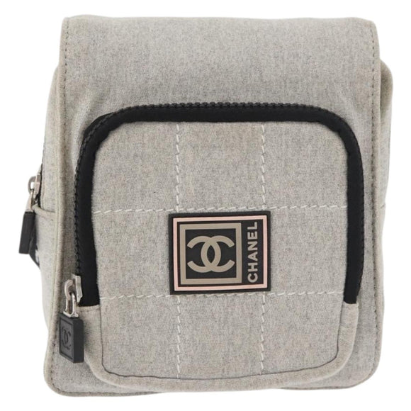 CHANEL Sports Line Waist bag Cotton Gray Silver CC Auth BA12396A