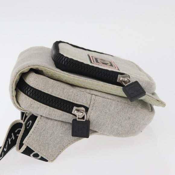 CHANEL Sports Line Waist bag Cotton Gray Silver CC Auth BA12396A