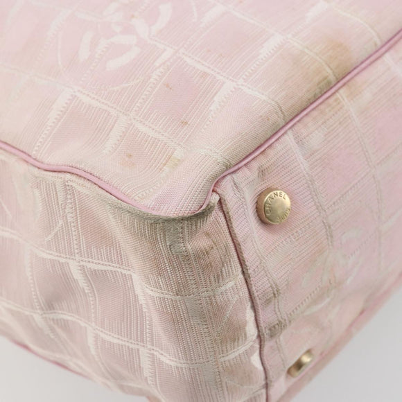 CHANEL New Travel Line Tote Bag Nylon Pink Gold CC Auth BA12398