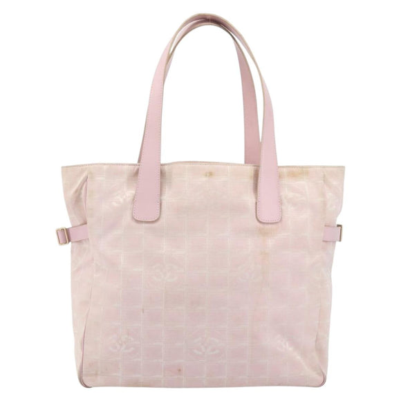 CHANEL New Travel Line Tote Bag Nylon Pink Gold CC Auth BA12398