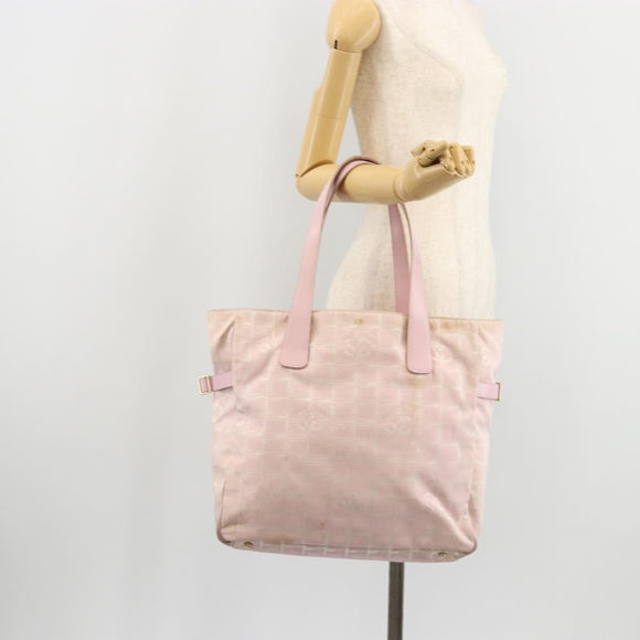 CHANEL New Travel Line Tote Bag Nylon Pink Gold CC Auth BA12398