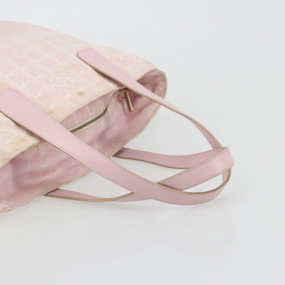 CHANEL New Travel Line Tote Bag Nylon Pink Gold CC Auth BA12398