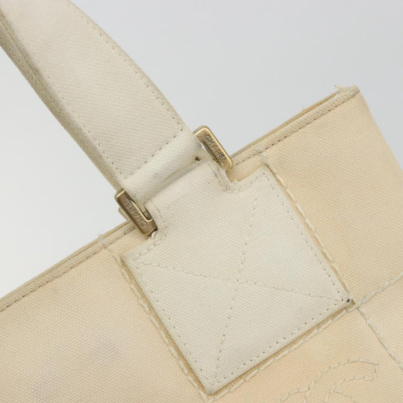 CHANEL Choco Bar Wild Stitch Hand Bag Canvas Beige Gold CC Auth BA12400A