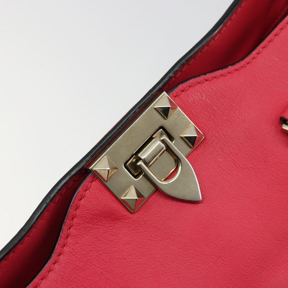 VALENTINO Tote Bag Leather 2way Red Gold Auth BA12401