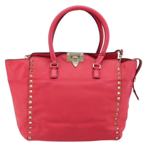 VALENTINO Tote Bag Leather 2way Red Gold Auth BA12401
