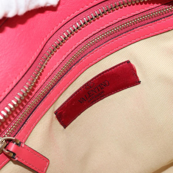 VALENTINO Tote Bag Leather 2way Red Gold Auth BA12401