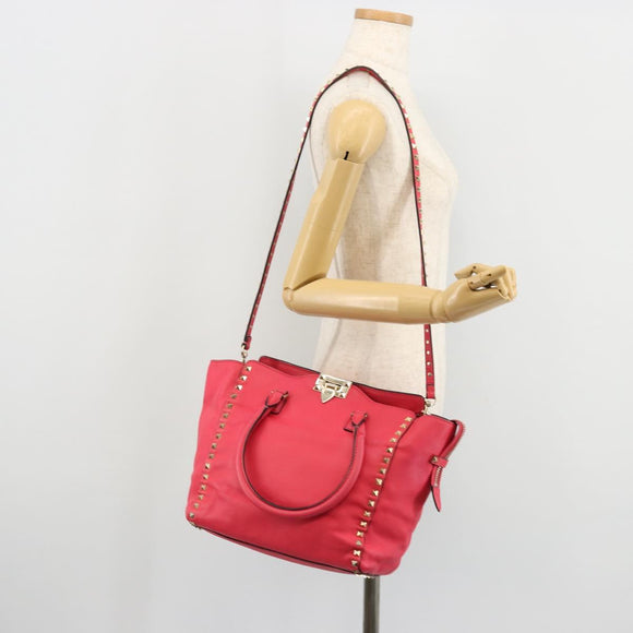 VALENTINO Tote Bag Leather 2way Red Gold Auth BA12401