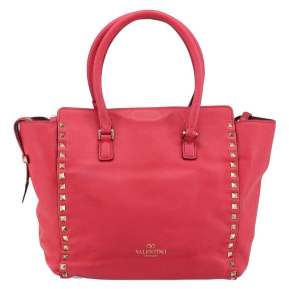 VALENTINO Tote Bag Leather 2way Red Gold Auth BA12401