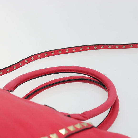 VALENTINO Tote Bag Leather 2way Red Gold Auth BA12401