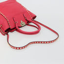 VALENTINO Tote Bag Leather 2way Red Gold Auth BA12401-8