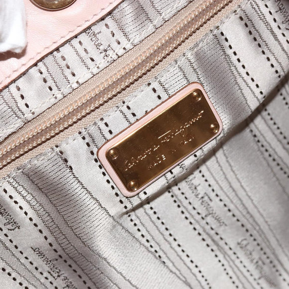 Salvatore Ferragamo Vala Chain Hand Bag Leather Pink Gold Auth BA12403A