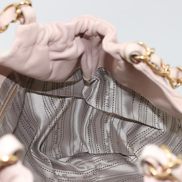 Salvatore Ferragamo Vala Chain Hand Bag Leather Pink Gold Auth BA12403A