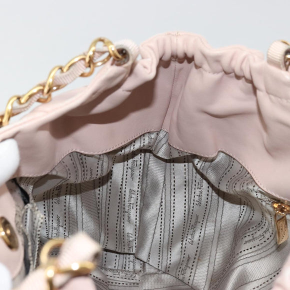 Salvatore Ferragamo Vala Chain Hand Bag Leather Pink Gold Auth BA12403A