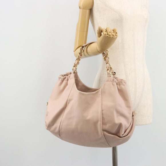 Salvatore Ferragamo Vala Chain Hand Bag Leather Pink Gold Auth BA12403A