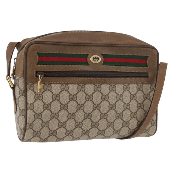GUCCI GG Supreme Web Sherry Line Bag PVC Beige Gold 119 02 088 Auth BA12405
