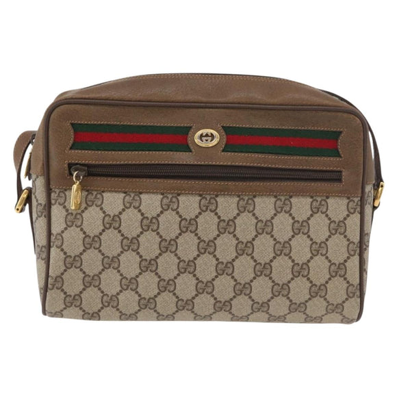 GUCCI GG Supreme Web Sherry Line Bag PVC Beige Gold 119 02 088 Auth BA12405