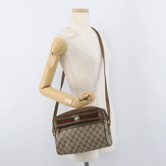 GUCCI GG Supreme Web Sherry Line Bag PVC Beige Gold 119 02 088 Auth BA12405
