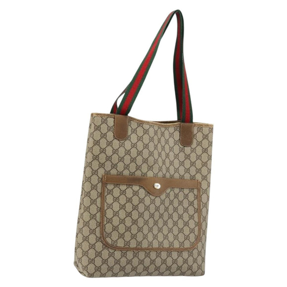 GUCCI GG Supreme Web Sherry Line Tote Bag PVC Beige Red 39 02 003 Auth BA12408