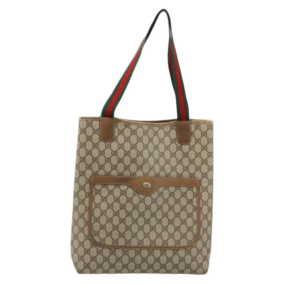 GUCCI GG Supreme Web Sherry Line Tote Bag PVC Beige Red 39 02 003 Auth BA12408