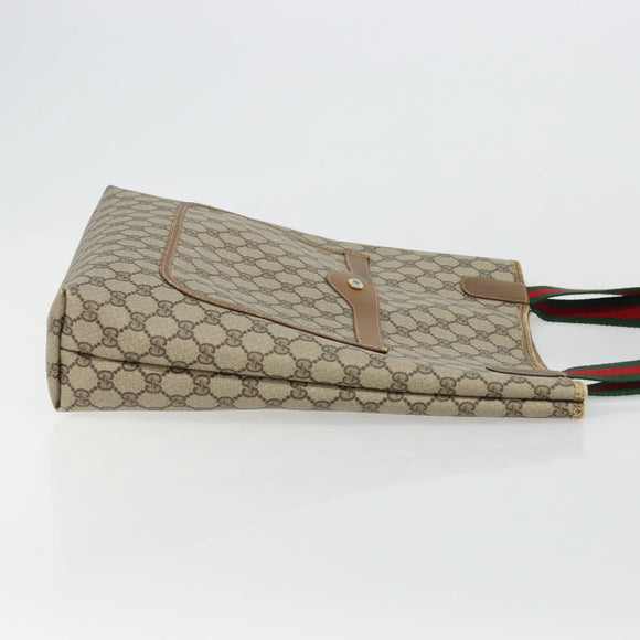 GUCCI GG Supreme Web Sherry Line Tote Bag PVC Beige Red 39 02 003 Auth BA12408