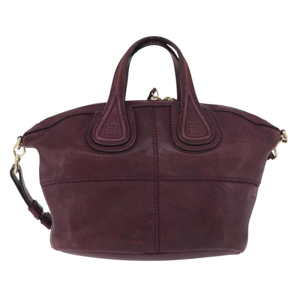 GIVENCHY Nightingale Hand Bag Leather 2way Purple Gold Auth BA12411A