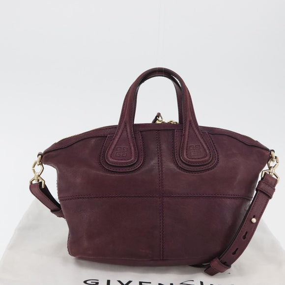 GIVENCHY Nightingale Hand Bag Leather 2way Purple Gold Auth BA12411A