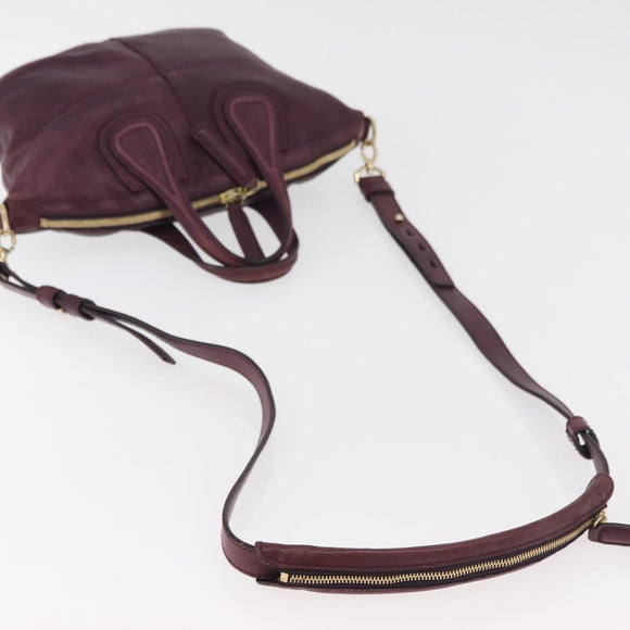 GIVENCHY Nightingale Hand Bag Leather 2way Purple Gold Auth BA12411A