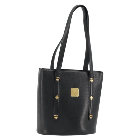 MCM Tote Bag Leather Black Gold Auth BA12413A
