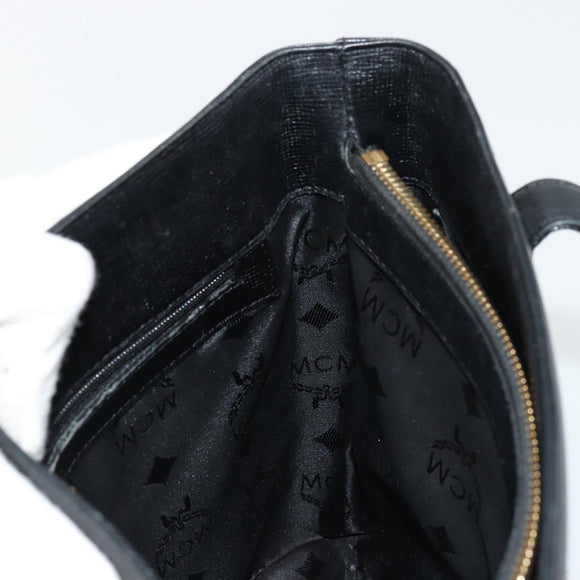 MCM Tote Bag Leather Black Gold Auth BA12413A