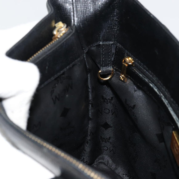 MCM Tote Bag Leather Black Gold Auth BA12413A