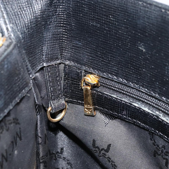 MCM Tote Bag Leather Black Gold Auth BA12413A