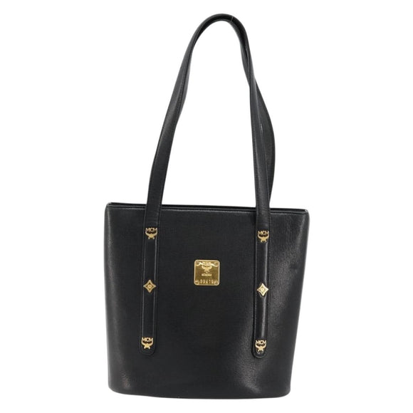 MCM Tote Bag Leather Black Gold Auth BA12413A