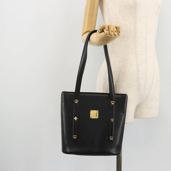 MCM Tote Bag Leather Black Gold Auth BA12413A