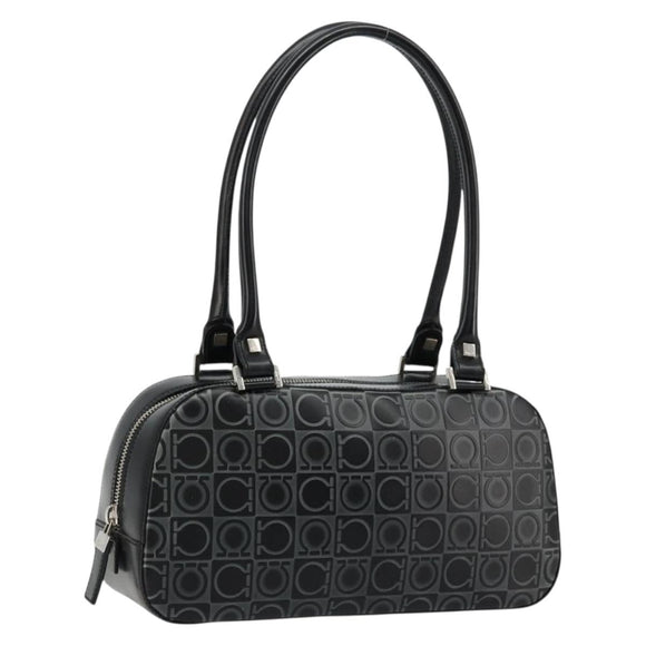 Salvatore Ferragamo Gancini Hand Bag Leather Black Silver Auth BA12414A