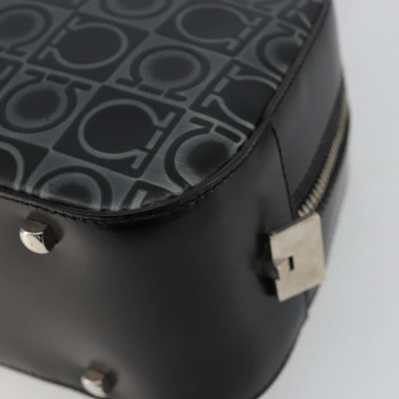 Salvatore Ferragamo Gancini Hand Bag Leather Black Silver Auth BA12414A