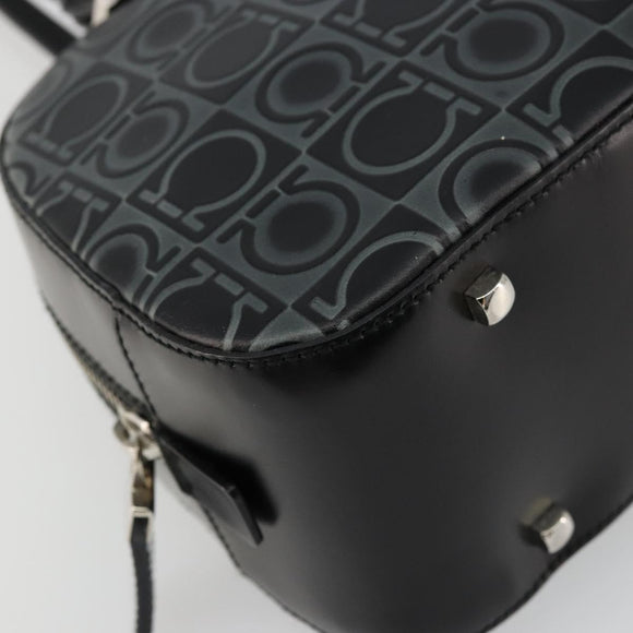 Salvatore Ferragamo Gancini Hand Bag Leather Black Silver Auth BA12414A