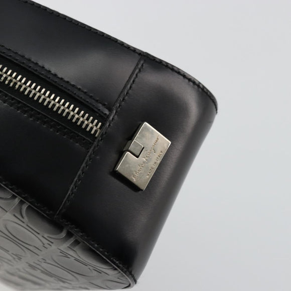 Salvatore Ferragamo Gancini Hand Bag Leather Black Silver Auth BA12414A