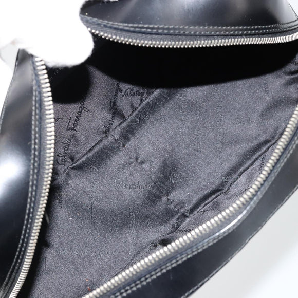 Salvatore Ferragamo Gancini Hand Bag Leather Black Silver Auth BA12414A
