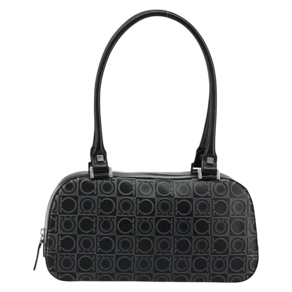 Salvatore Ferragamo Gancini Hand Bag Leather Black Silver Auth BA12414A