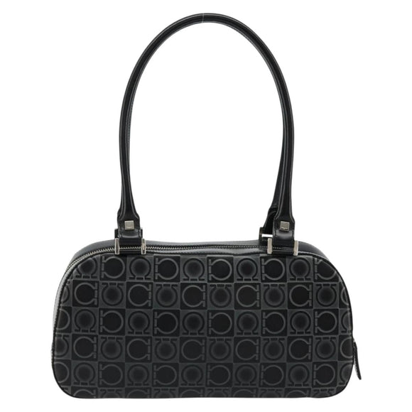 Salvatore Ferragamo Gancini Hand Bag Leather Black Silver Auth BA12414A