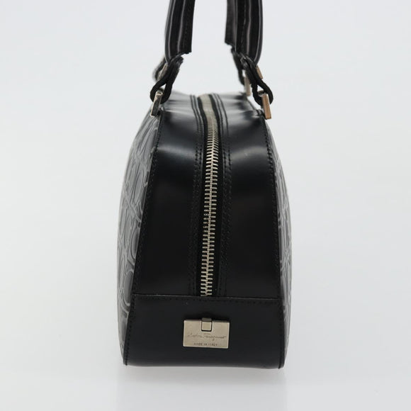 Salvatore Ferragamo Gancini Hand Bag Leather Black Silver Auth BA12414A