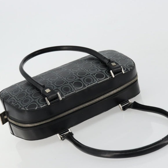 Salvatore Ferragamo Gancini Hand Bag Leather Black Silver Auth BA12414A