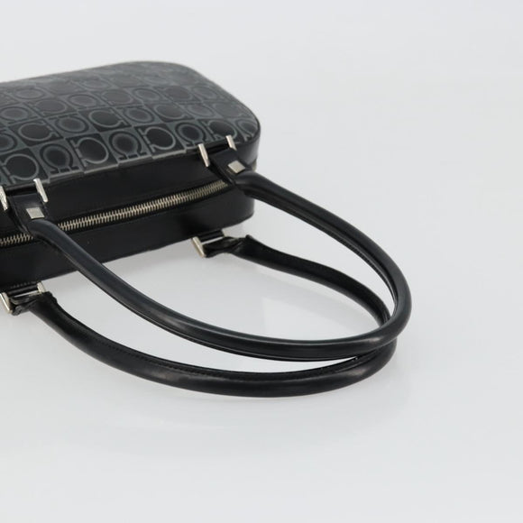 Salvatore Ferragamo Gancini Hand Bag Leather Black Silver Auth BA12414A