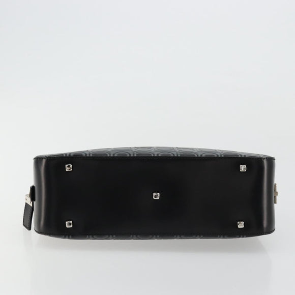Salvatore Ferragamo Gancini Hand Bag Leather Black Silver Auth BA12414A