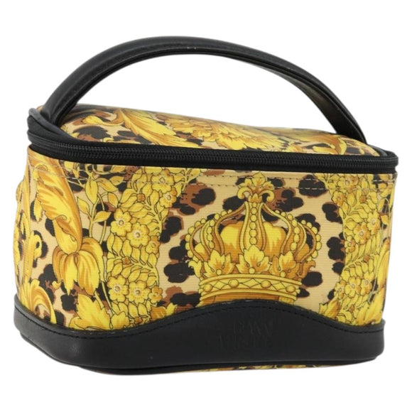 Gianni Versace Vanity Cosmetic Pouch Coated Canvas Yellow Gold Auth BA12417A