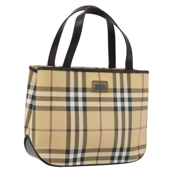 BURBERRY Nova Check Hand Bag PVC Leather Beige Auth BA12421