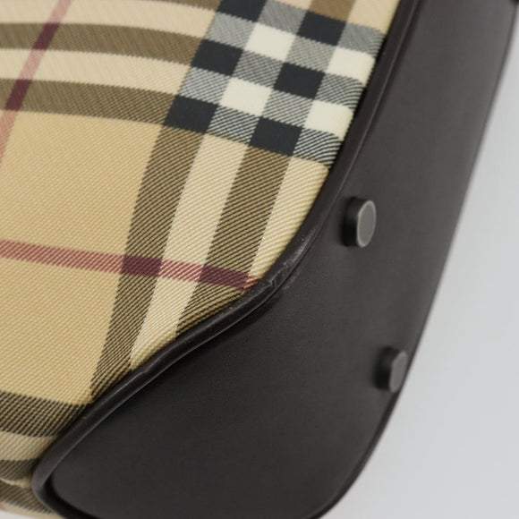 BURBERRY Nova Check Hand Bag PVC Leather Beige Auth BA12421