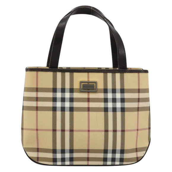 BURBERRY Nova Check Hand Bag PVC Leather Beige Auth BA12421