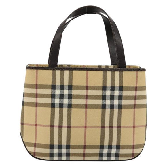 BURBERRY Nova Check Hand Bag PVC Leather Beige Auth BA12421